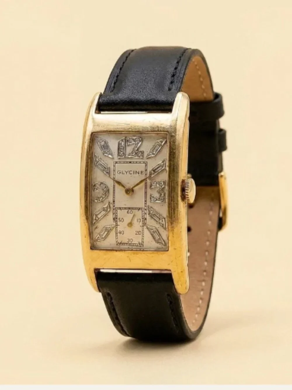 14K Glycine Yellow Gold Art Deco Diamond Soiree Wristwatch